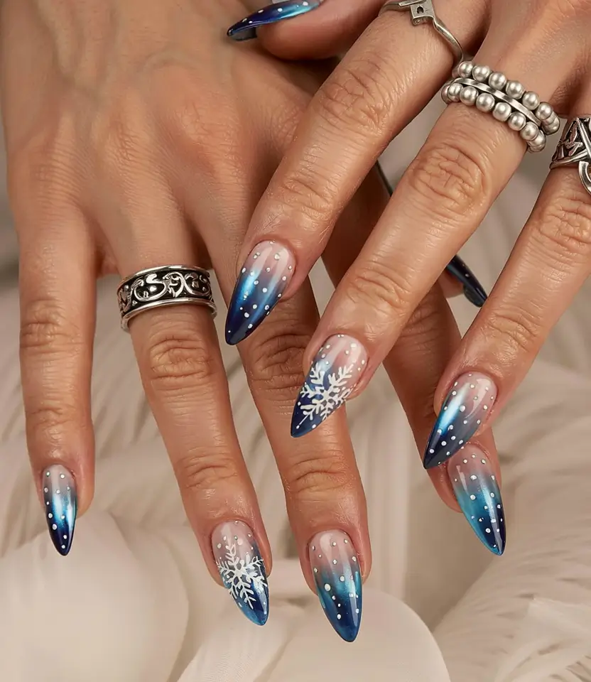 Trendy Blue Nail Ideas Christmas 2025 Frozen Ombre Magic