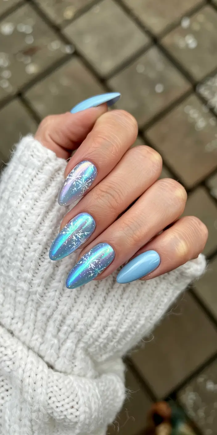 Trendy Blue Nail Ideas Christmas 2025 Icy Mirror Chrome