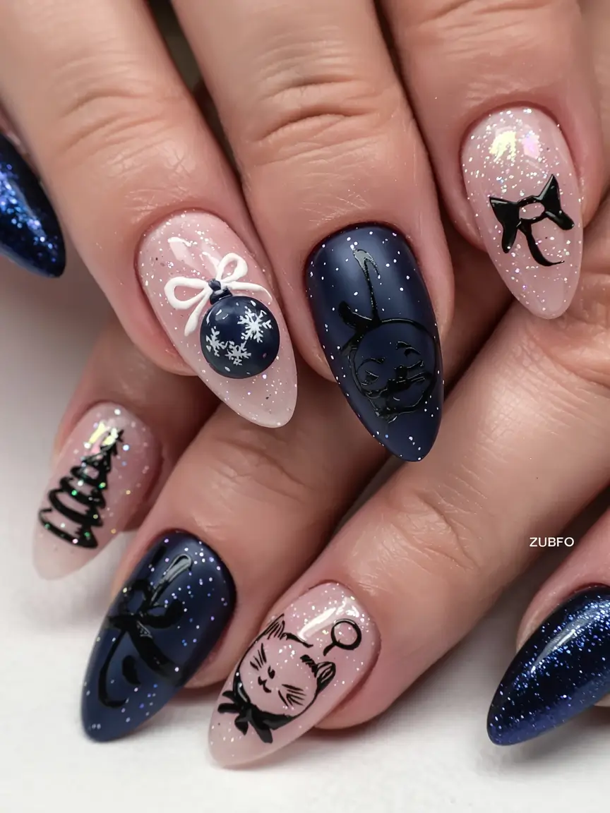 Trendy Blue Nail Ideas Christmas 2025 Blue Noël Whimsy