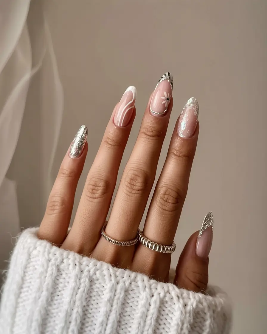 Trendy Blue Nail Ideas Christmas 2025 Snowy Blush Luxe