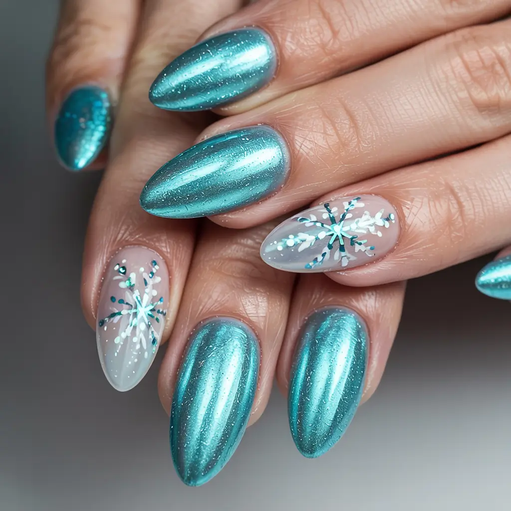 Trendy Blue Nail Ideas Christmas 2025 Arctic Chrome Spark