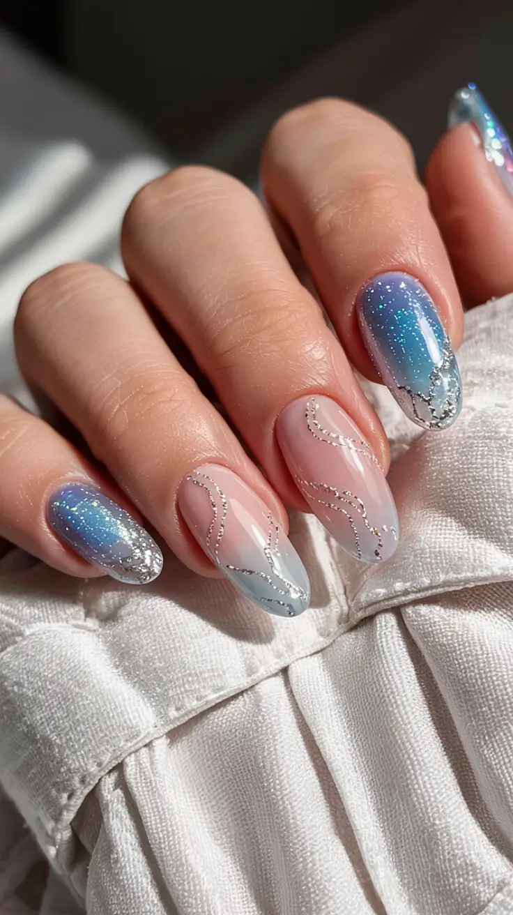 Trendy Blue Nail Ideas Christmas 2025 Silver Glacier Dream
