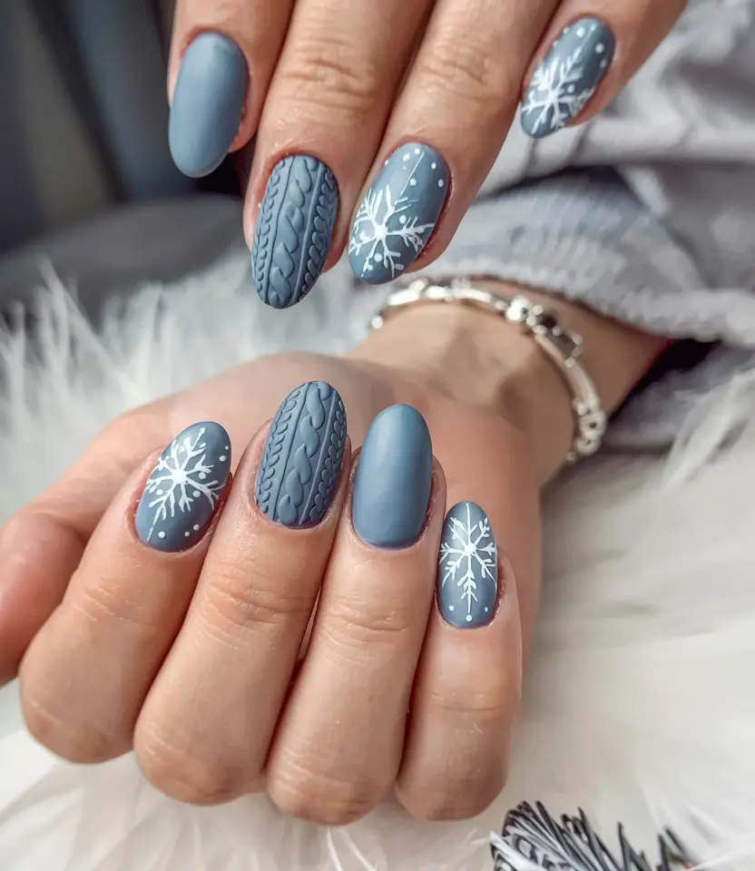 Trendy Blue Nail Ideas Christmas 2025 Matte Cozy Sweater