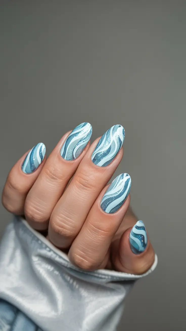 Trendy Blue Nail Ideas Christmas 2025 Cool Breeze Waves