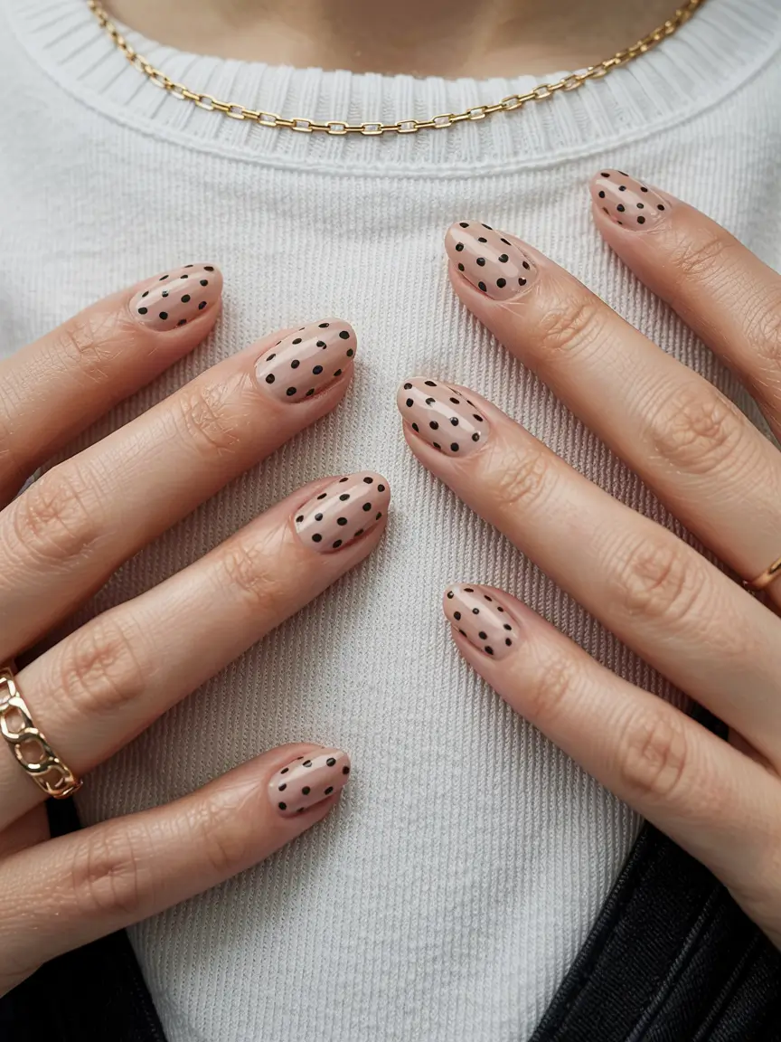 trendy simple winter nail ideas 2025 2026 Midnight Polka Whispers