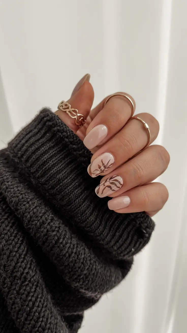 trendy simple winter nail ideas 2025 2026 Muted Botanical Dream