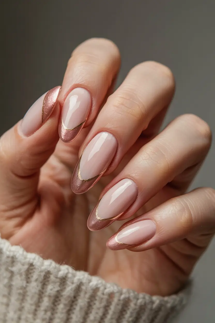 trendy simple winter nail ideas 2025 2026 Rosy Champagne French