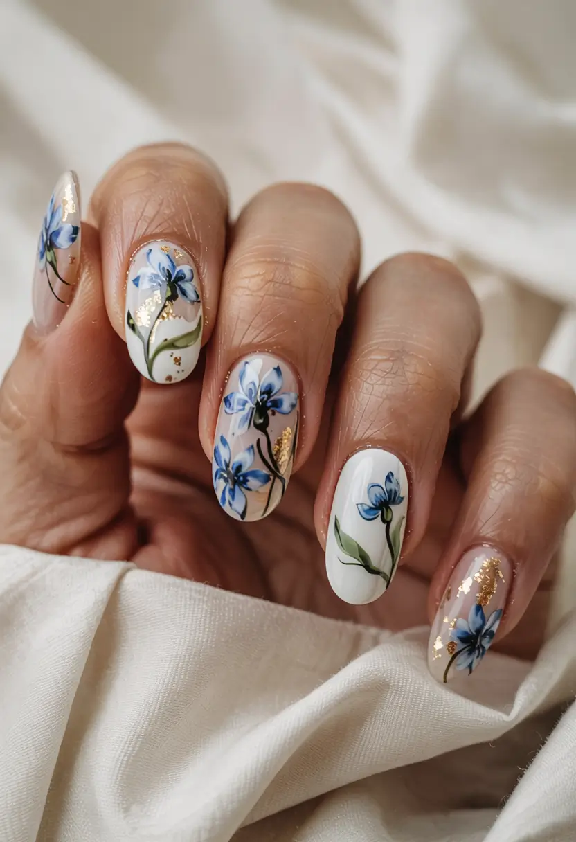 trendy simple winter nail ideas 2025 2026 Blue Porcelain Blooms