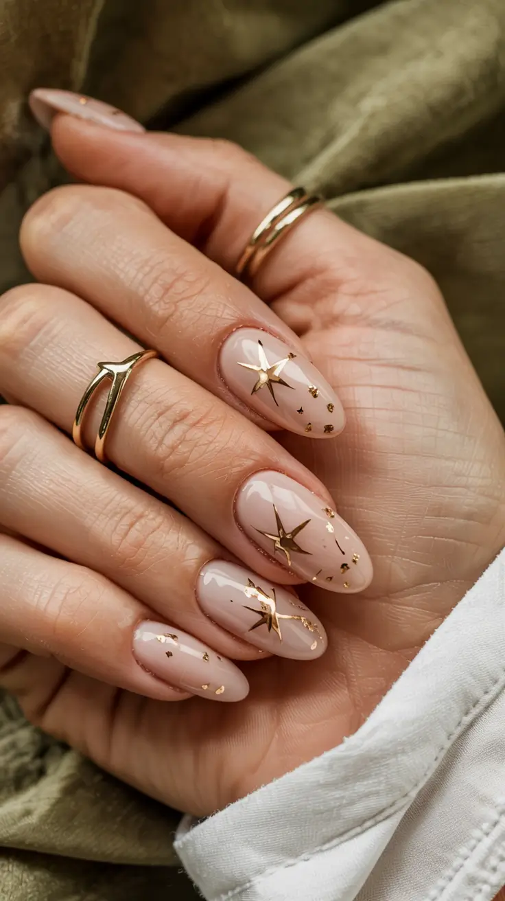 trendy simple winter nail ideas 2025 2026 Golden Starfall
