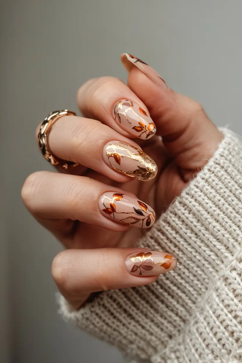 trendy simple winter nail ideas 2025 2026 Gilded Autumn Echo