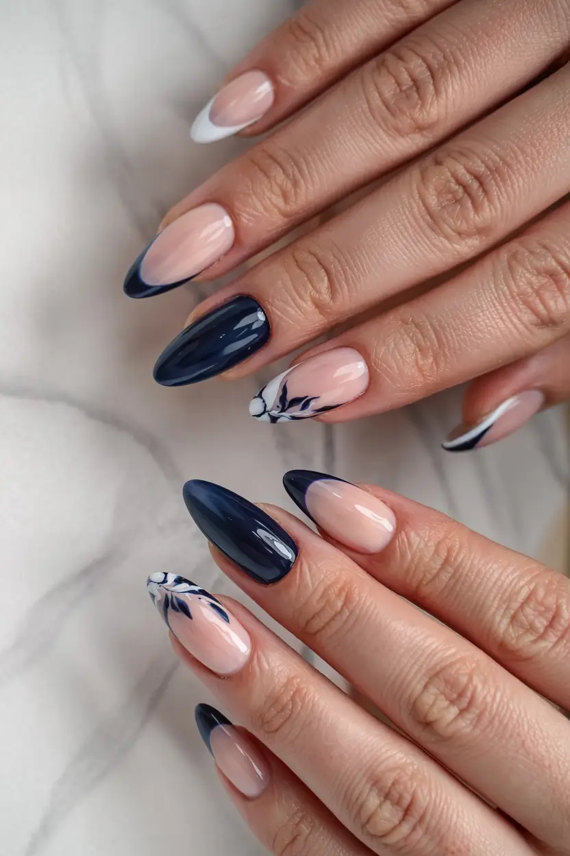 trendy simple winter nail ideas 2025 2026 Deep Navy Harmony