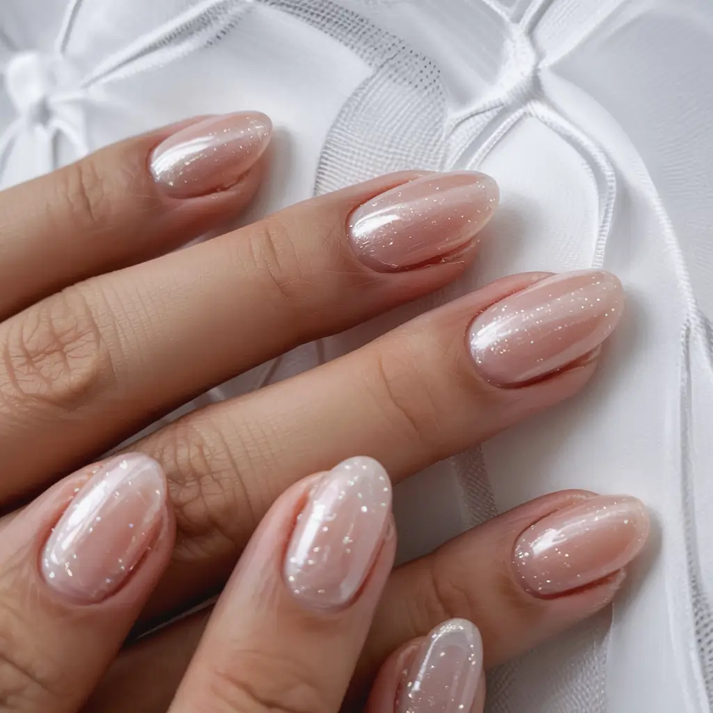 trendy winter dip nails 2025 2026 Snow Veil Shimmer