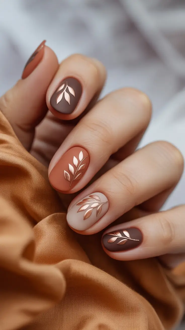 trendy winter nails 2025 2026 Copper Leaf Symphony