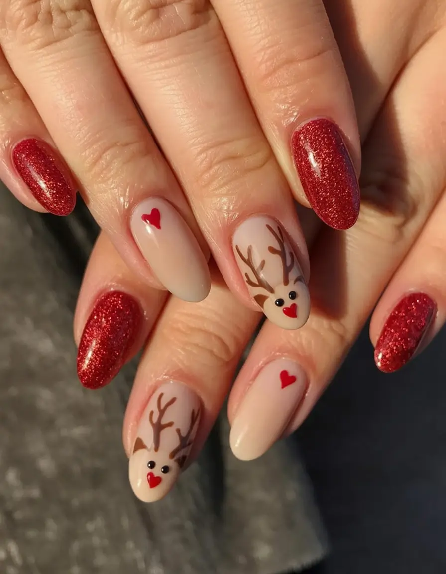 trendy winter nails 2025 2026 Reindeer Spark