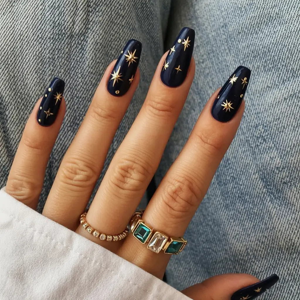 trendy winter nails 2025 2026 Celestial Navy