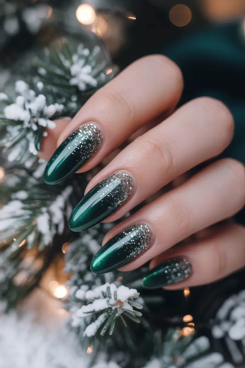 trendy winter nails 2025 2026 Evergreen Sparkle