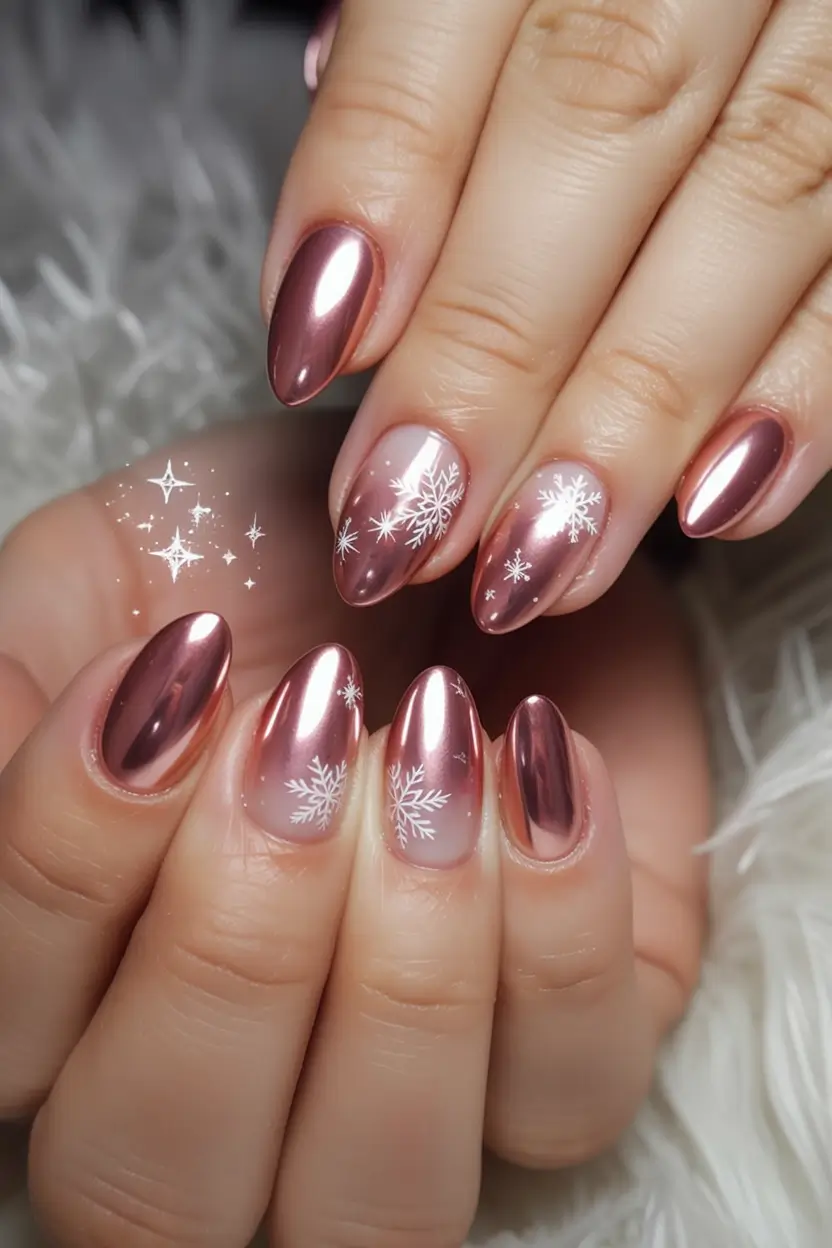 trendy winter nails 2025 2026 Rose Gold Aurora