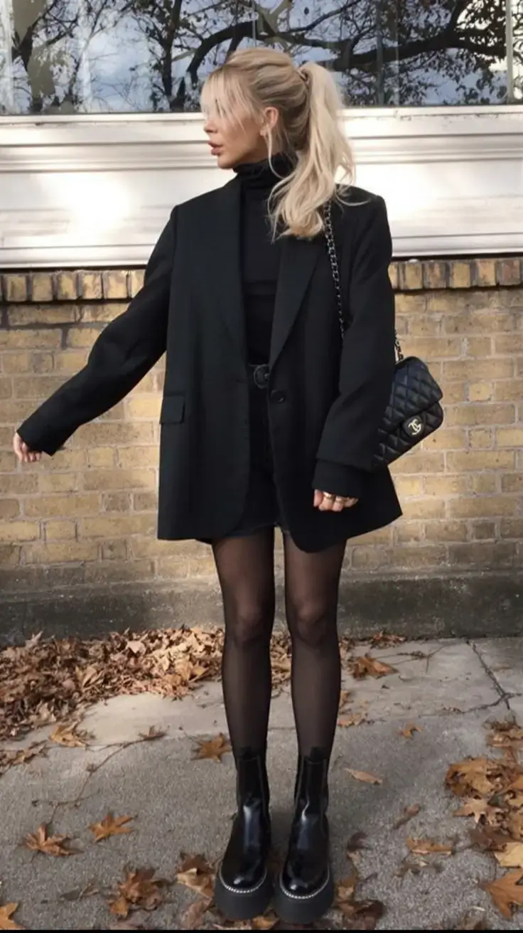 winter 2025 2026 going out outfit ideas Oversized Blazer, Mini Skirt Confidence