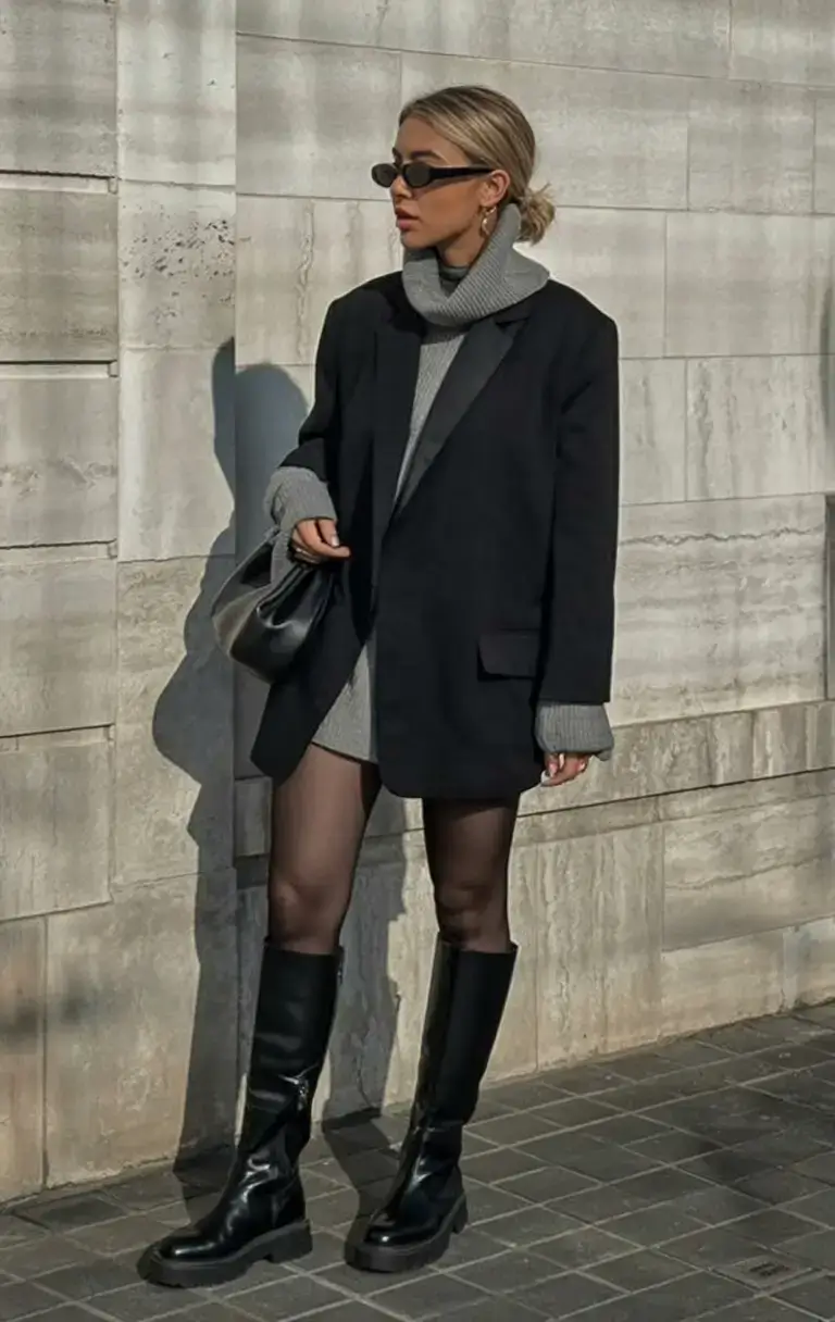 winter 2025 2026 going out outfit ideas Oversized Blazer Over Cozy Knits