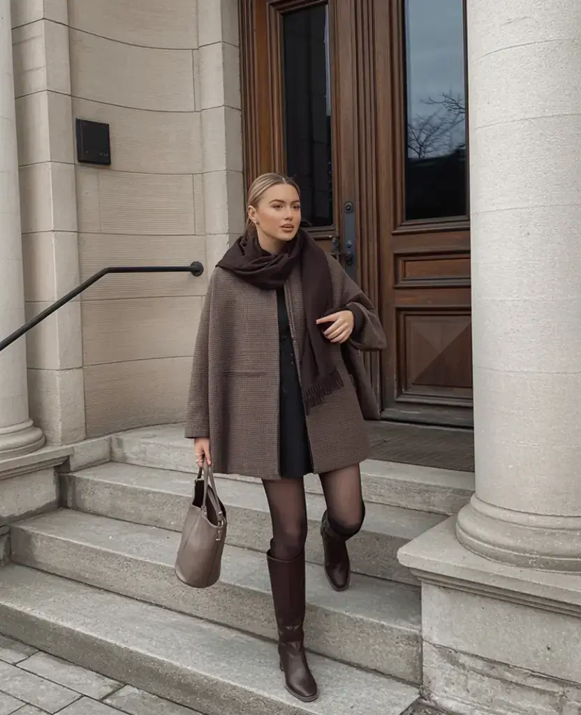 winter 2025 2026 going out outfit ideas Chocolate Elegance in Layers