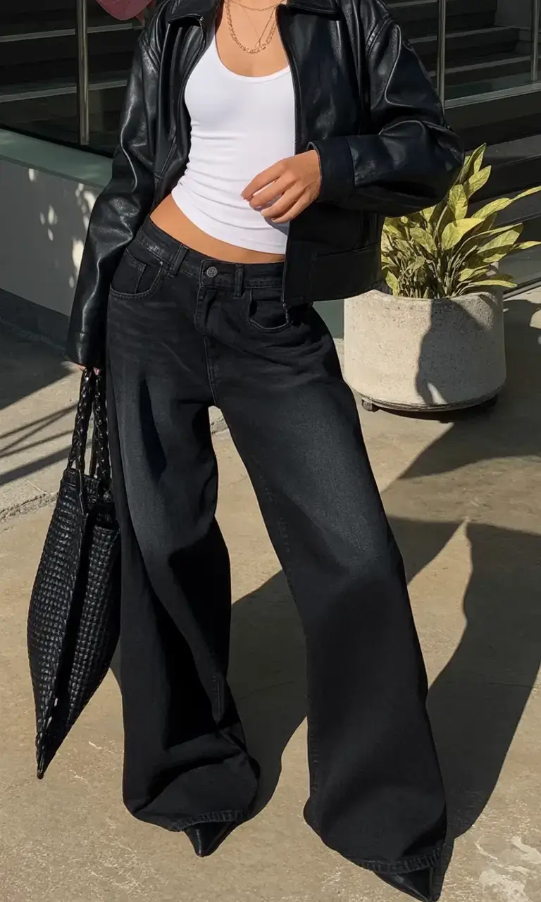 winter 2025 2026 going out outfit ideas Casual Cool in Leather and Denim