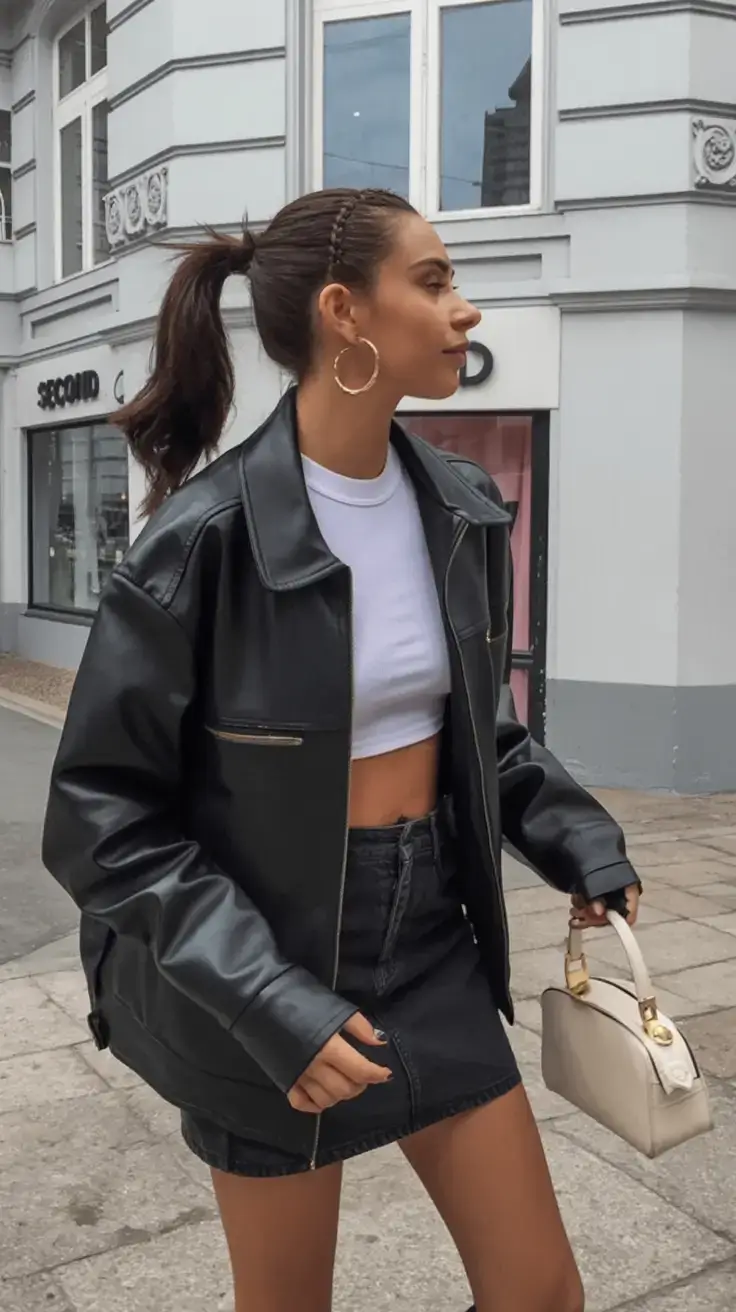 winter 2025 2026 going out outfit ideas Playful Leather and Mini Skirt Vibes
