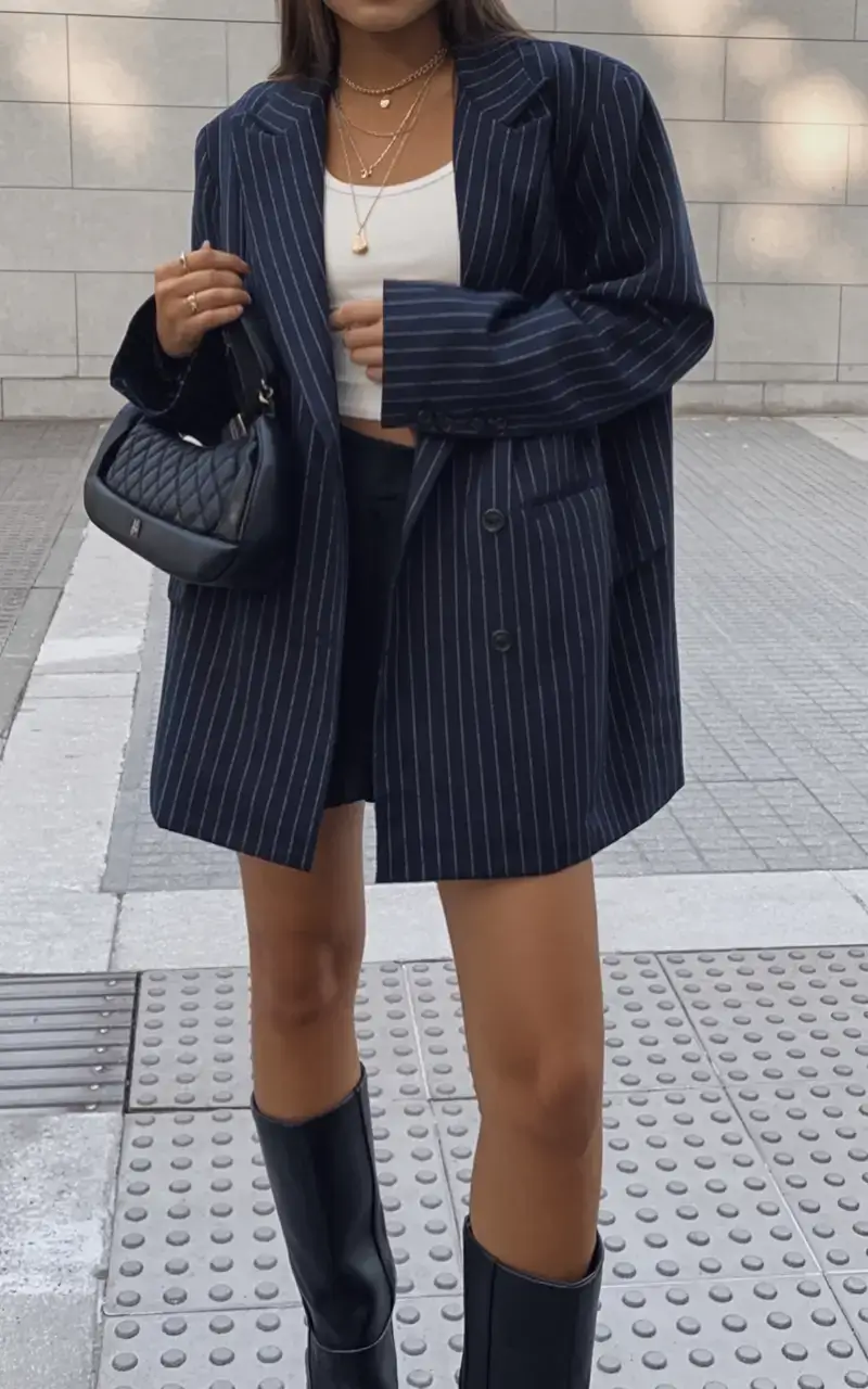 winter 2025 2026 going out outfit ideas Pinstripe Chic with a Twist