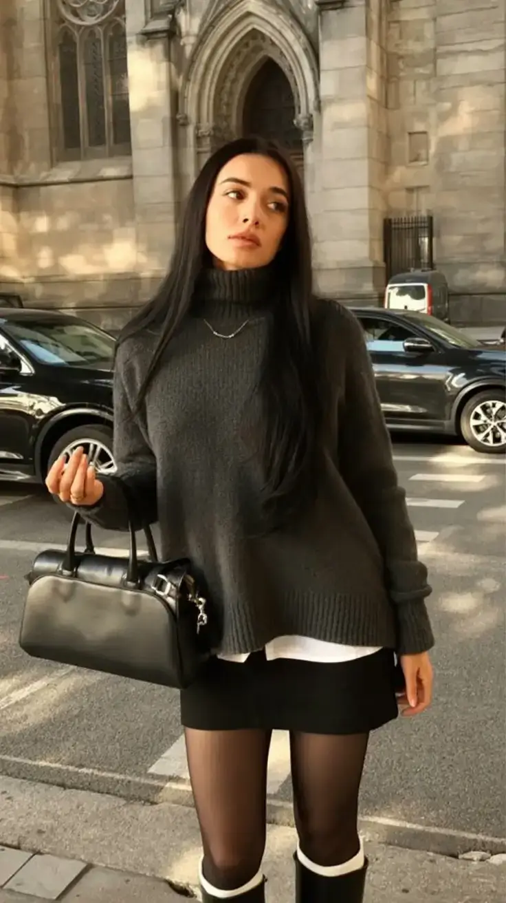 winter 2025 2026 going out outfit ideas Cozy Yet Sharp Contrast