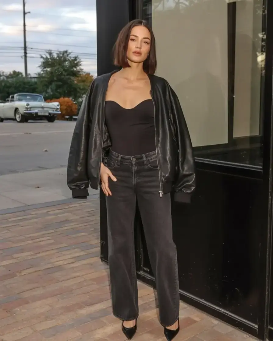 winter 2025 2026 going out outfit ideas Minimalist Glam With a Leather Edge
