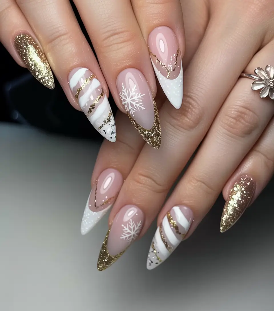 winter acrylic nails 2025 2026 Golden Frost Fantasy