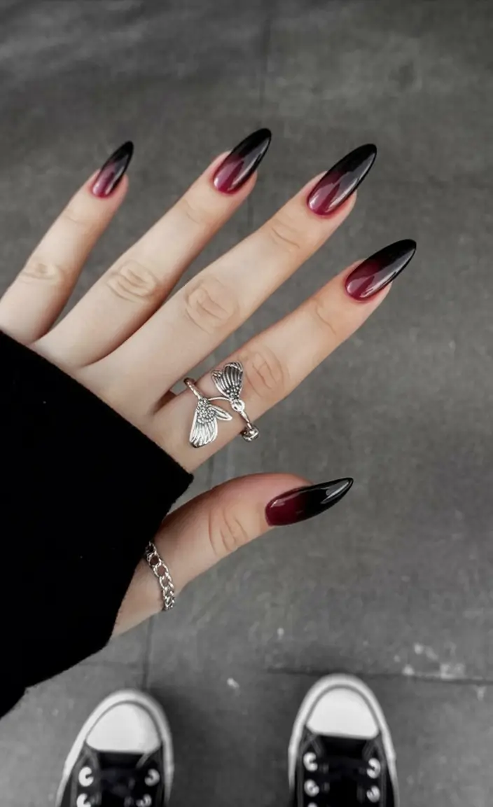 winter acrylic nails 2025 2026 Crimson Fade Drama