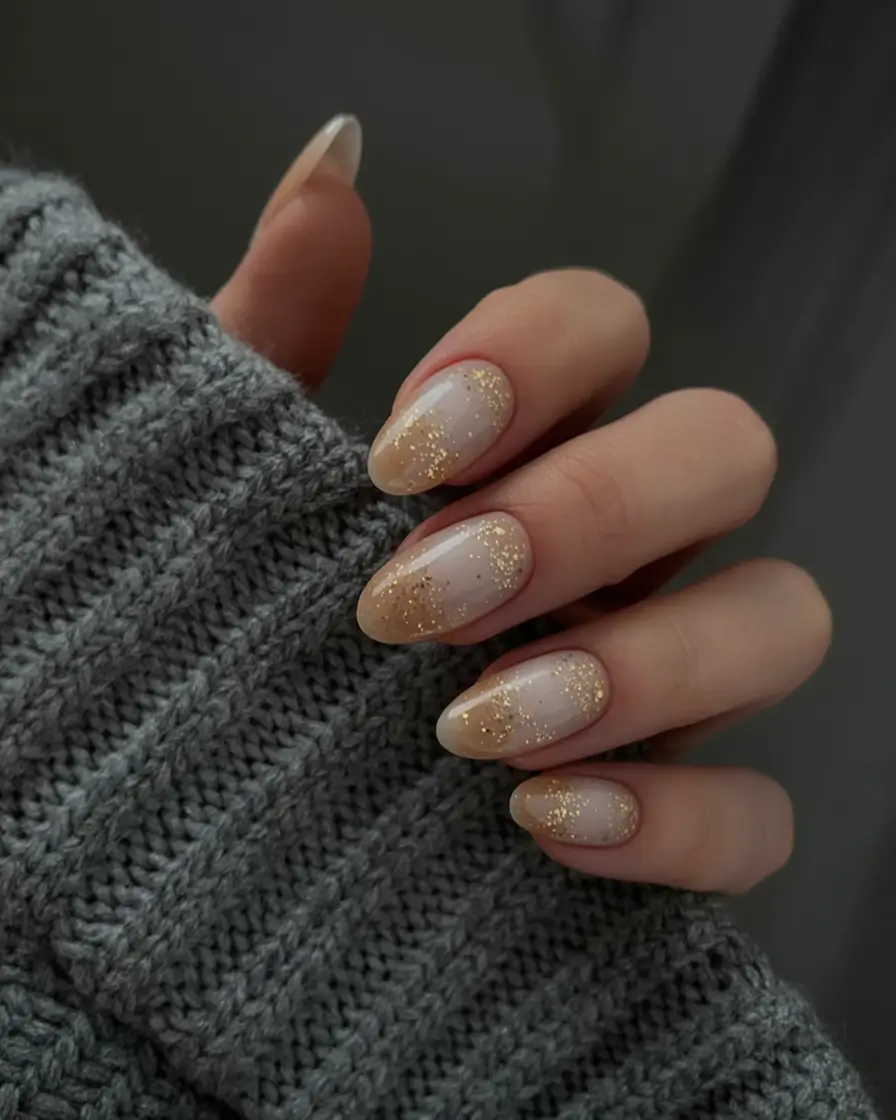 winter acrylic nails 2025 2026 Golden Veil Glow