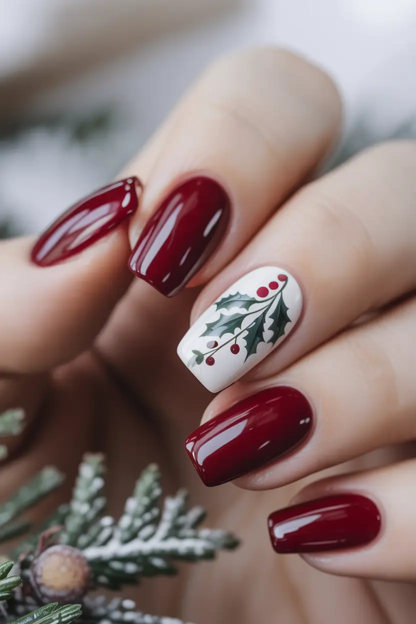 winter acrylic nails 2025 2026 Hollyberry Charm