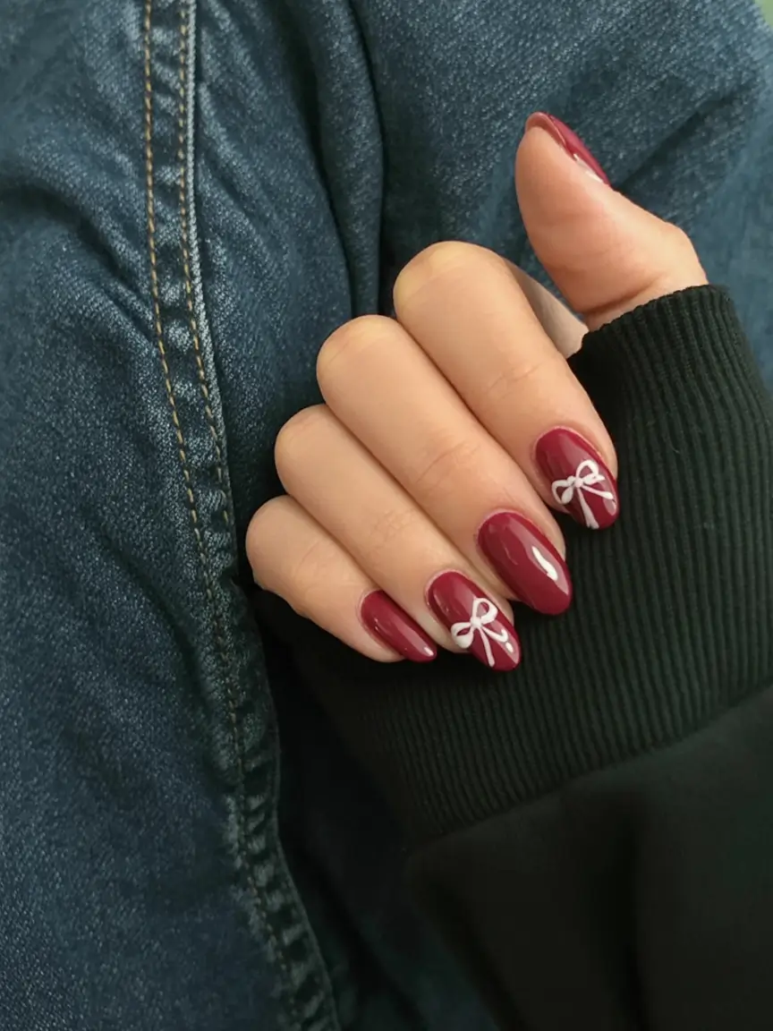 winter acrylic nails 2025 2026 Crimson Bow Affair