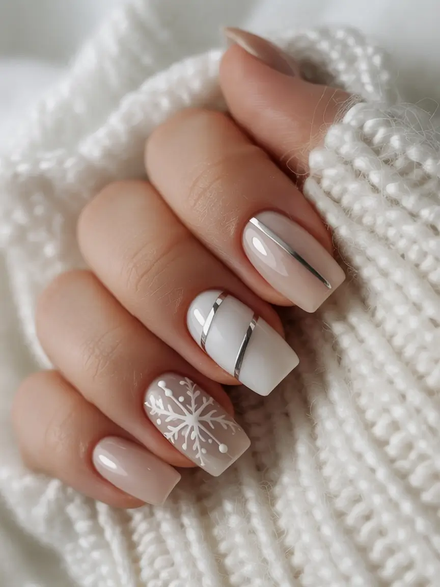 winter acrylic nails 2025 2026 Frosted Silver Snow