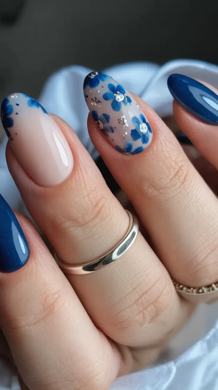 winter acrylic nails 2025 2026 Midnight Florals