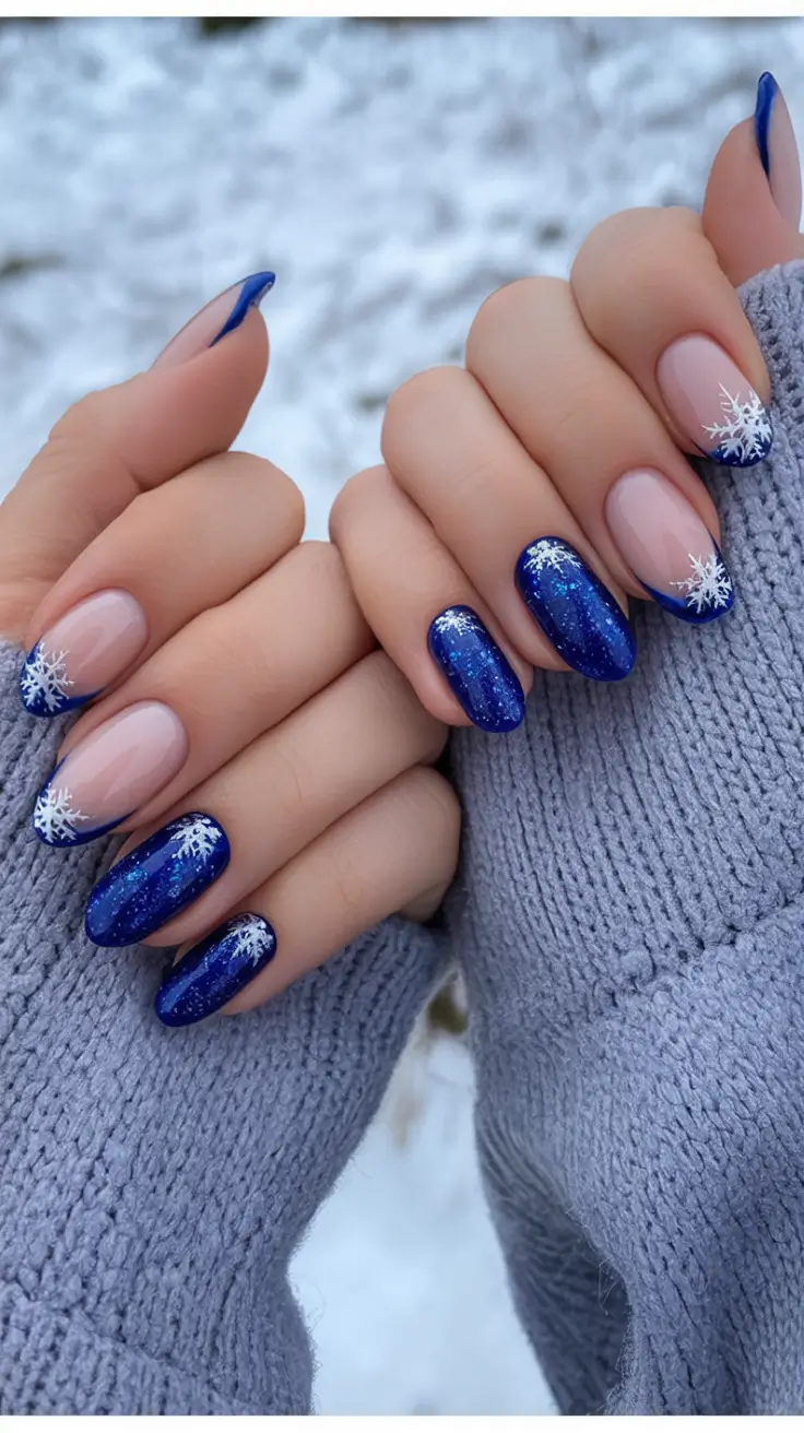 winter acrylic nails 2025 2026 Blue Aurora Frost