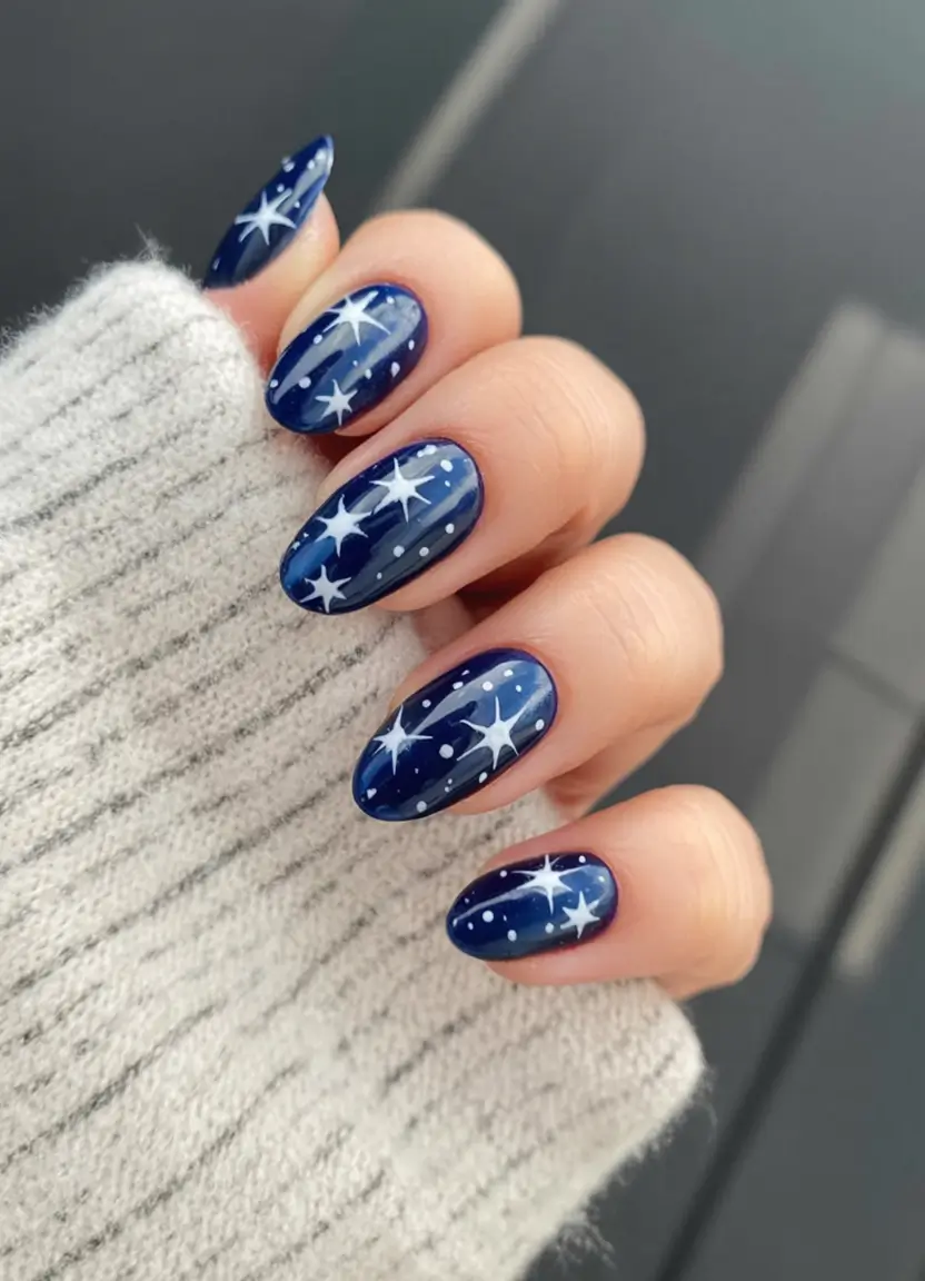 winter acrylic nails 2025 2026 Celestial Navy Dreams