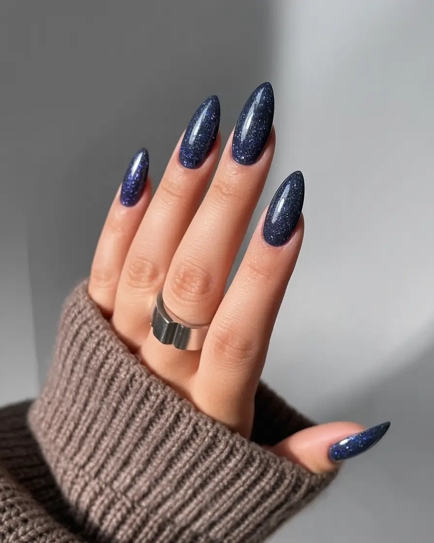 winter acrylic nails 2025 2026 Galaxy Noir Sparkle