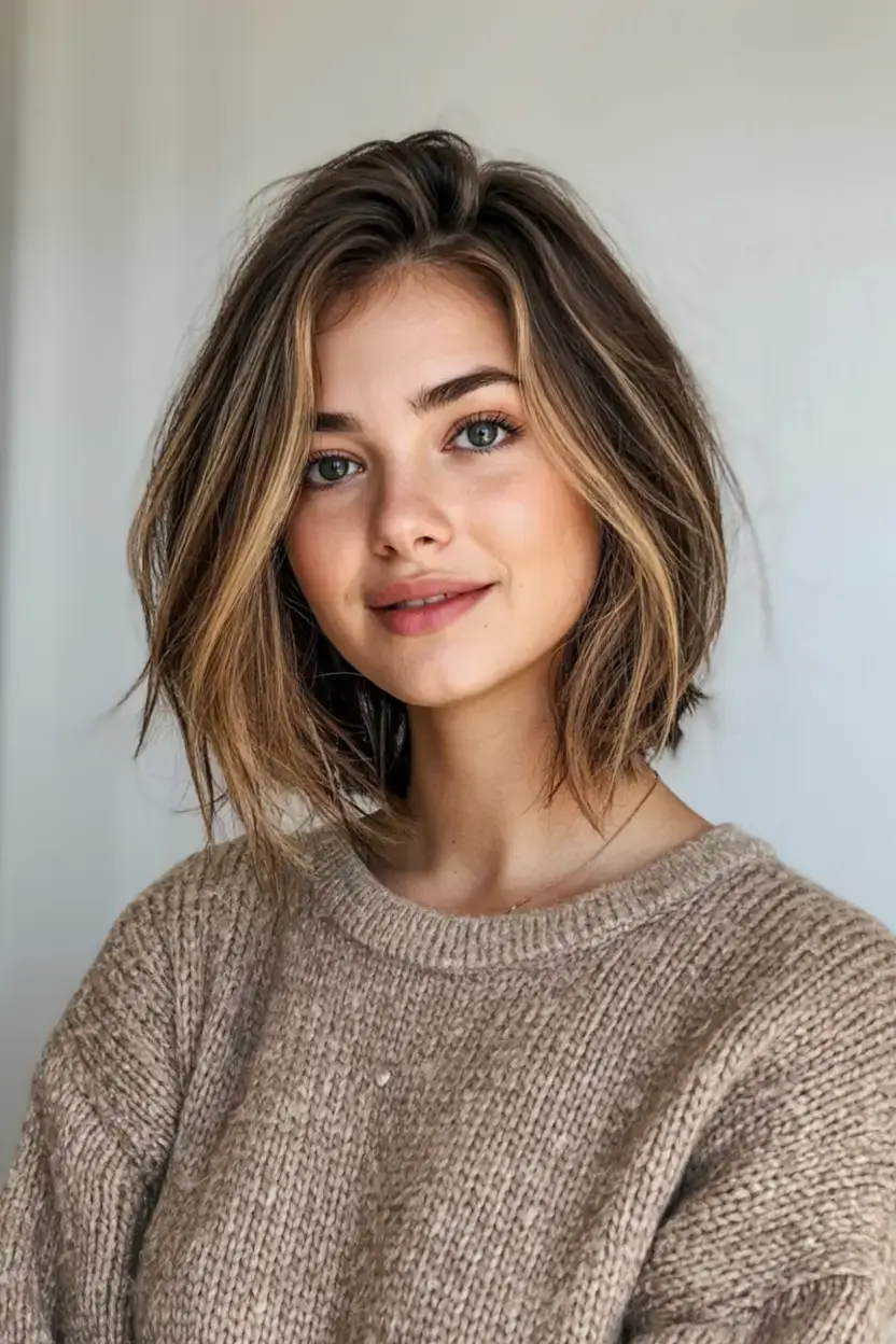 winter bob haircuts ideas 2025 20267 Softly Layered Bob with Highlights