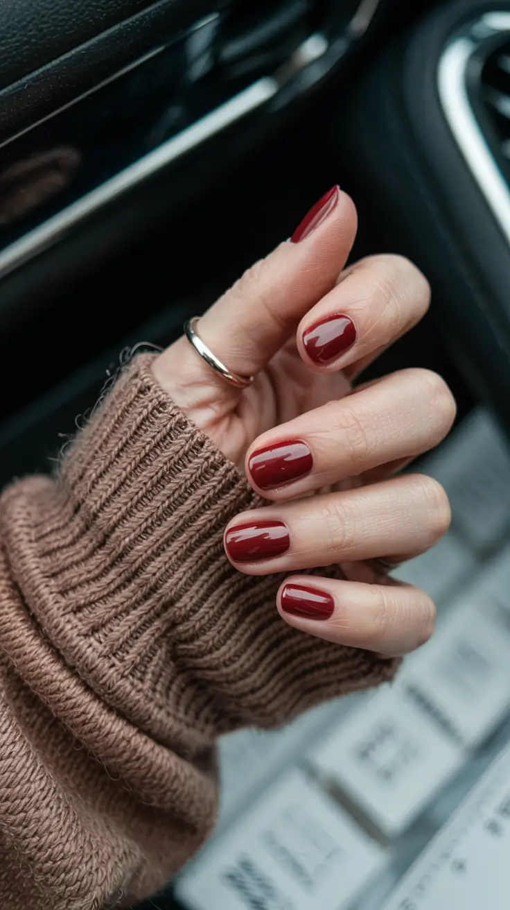 winter color nails ideas 2025 2026 Crimson Cocoa Classic