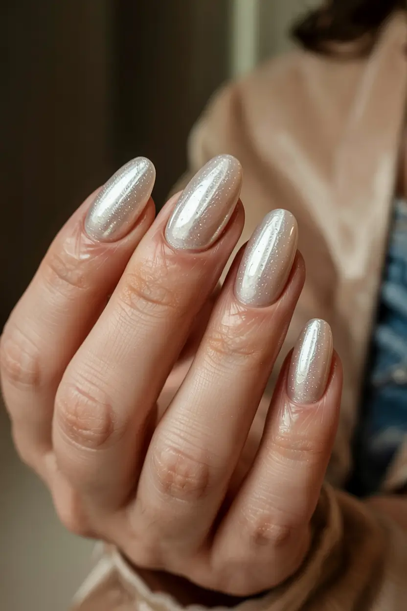 winter color nails ideas 2025 2026 Snowglow Pearl