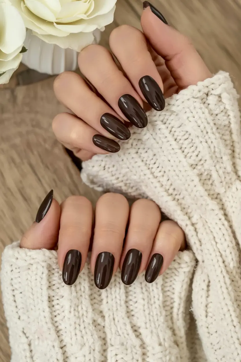 winter color nails ideas 2025 2026 Mocha Dusk