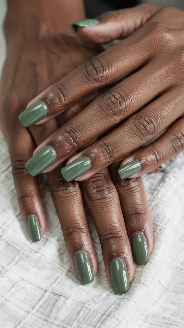 winter color nails ideas 2025 2026 Earthy Sage Calm