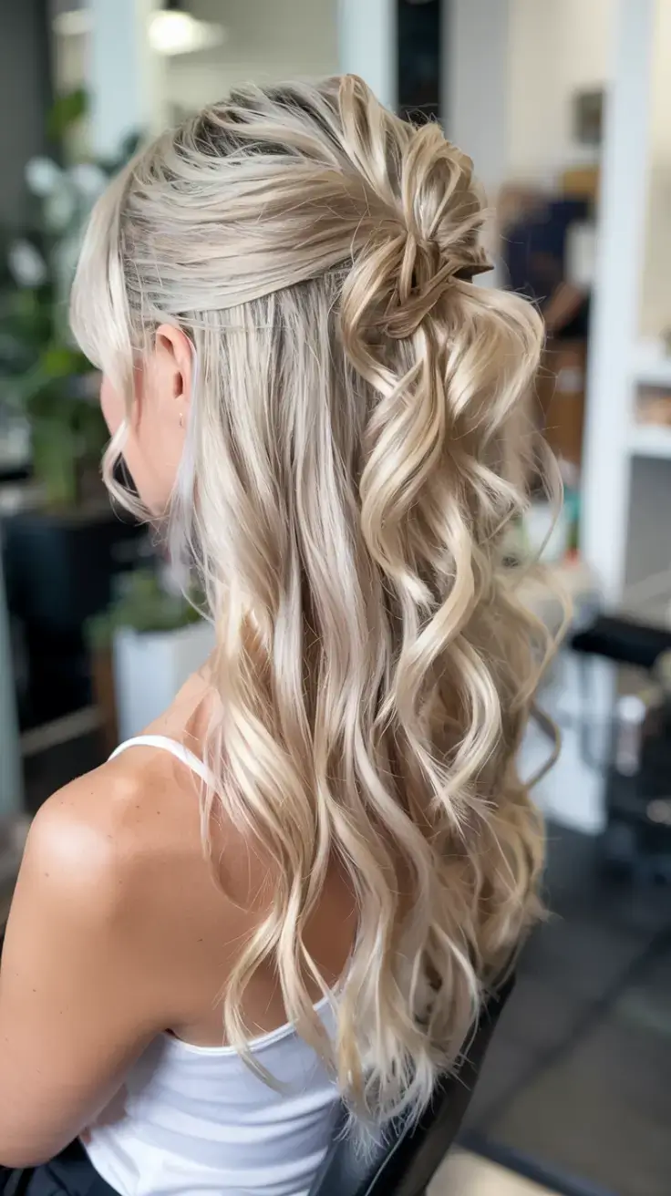 winter formal hairstyles 2025 2026 Frosted Champagne Curls with a Twist