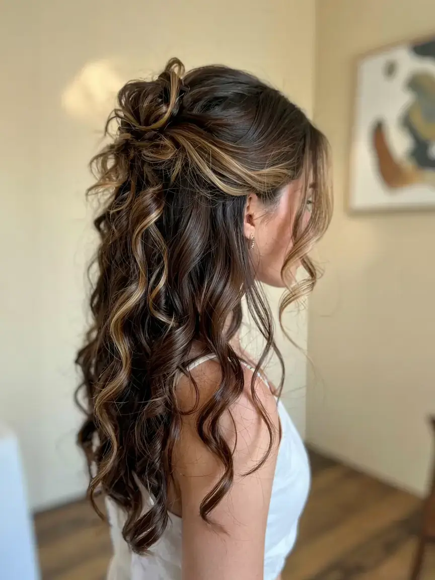 winter formal hairstyles 2025 2026 Caramel Ribbon Curls with Loose Volume