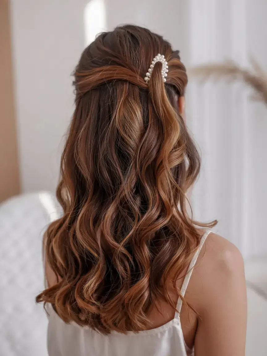 winter formal hairstyles 2025 2026 Pearl-Twisted Half-Up Elegance