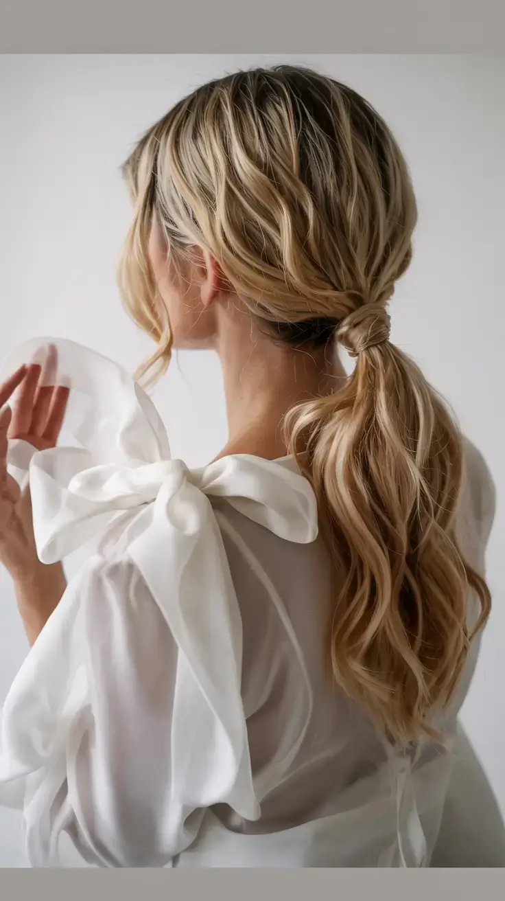 winter formal hairstyles 2025 2026 Wrapped Ponytail with Satin Flow