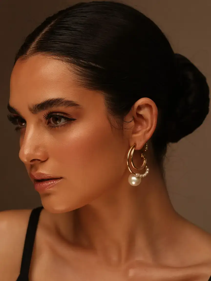 winter formal hairstyles 2025 2026 Glossy Sculpted Bun with Pearl Accent