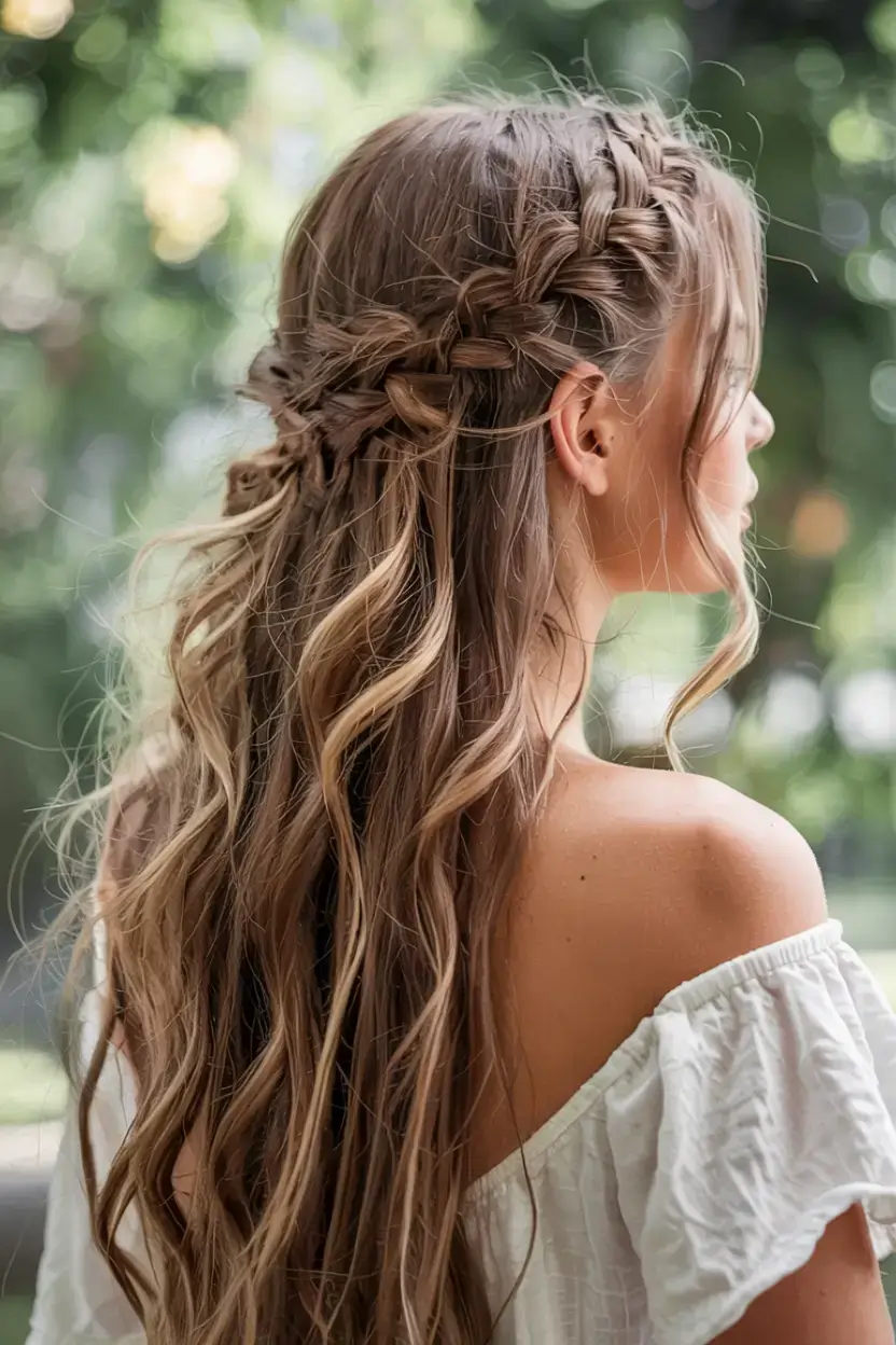 winter formal hairstyles 2025 2026 Whimsical Waterfall Braids with Golden Highlights